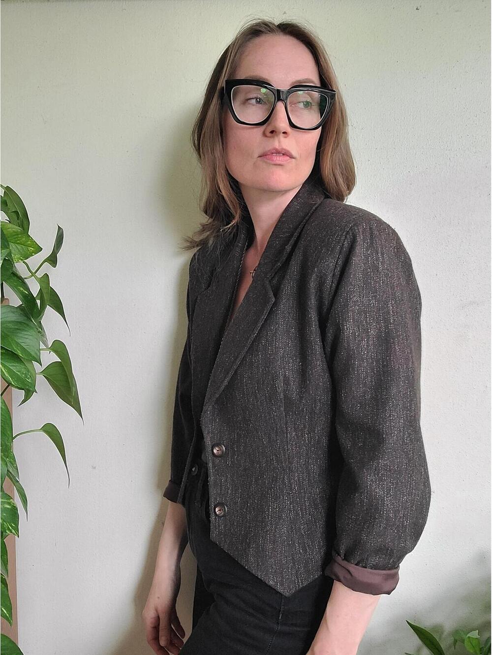 The Coffee Shop Writer Vintage 80s Wool Cropped Blazer M - Picture 3 of 9